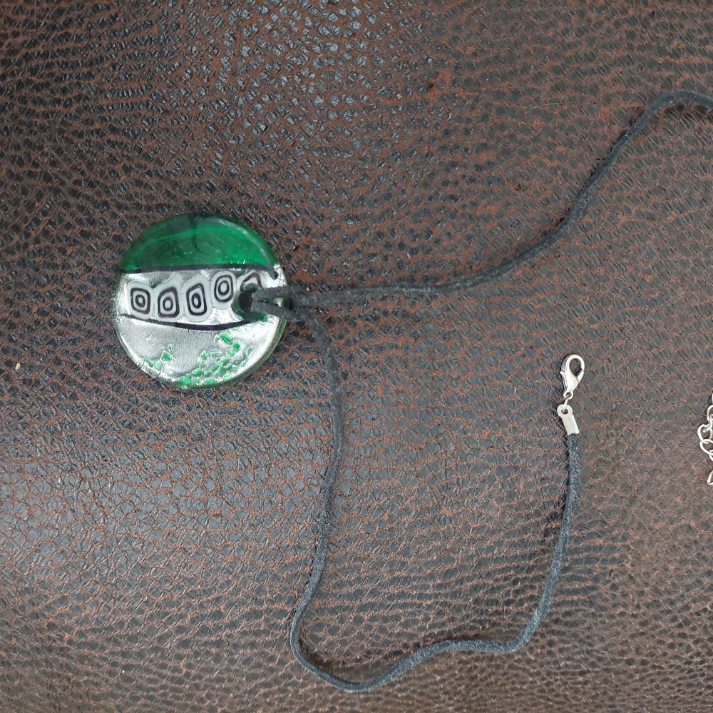 Green venetian glass necklace handmade